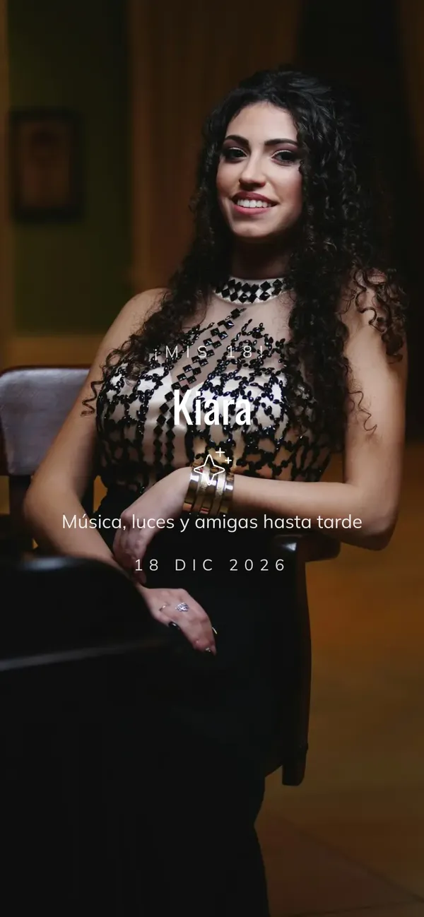 Portada de cumpleaños Neón: el retrato de Kiara a sangre sobre fondo oscuro y «¡Mis 18!»