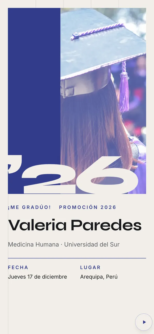 Magna graduation cover: Valeria Paredes seen from behind in her cap, a large ’26 and «Promoción 2026»