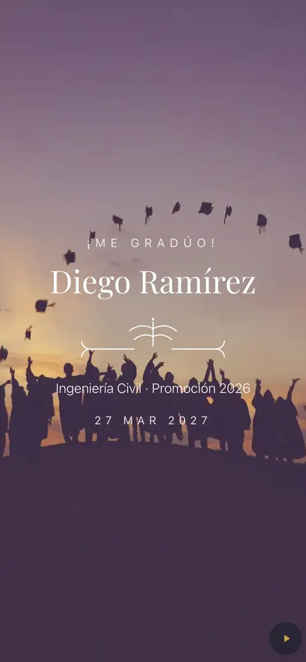 Nocturne graduation cover: a class throws their caps at sunset and «Diego Ramírez»