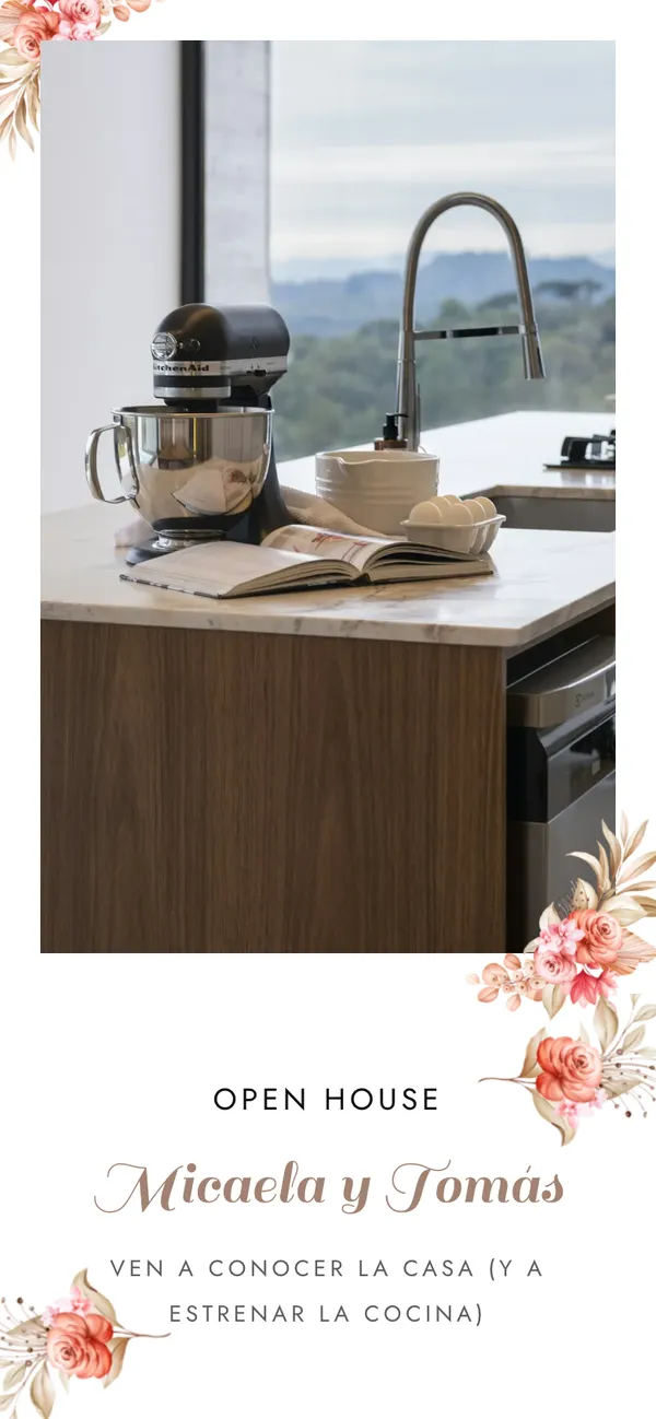 Portada de open house Terracota: la cocina nueva de Micaela y Tomás enmarcada con flores
