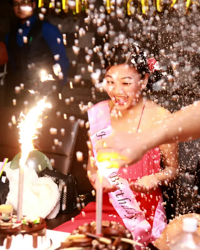 Birthday celebration with sparkling lights and confetti